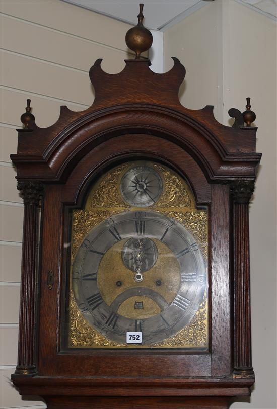 A George III inlaid oak longcase clock, by Jon Nevill of Norwich, H.240cm